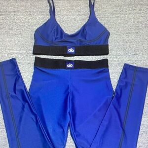 ALO Yoga Royal Blue Sports Bra and Leggings Set Size L